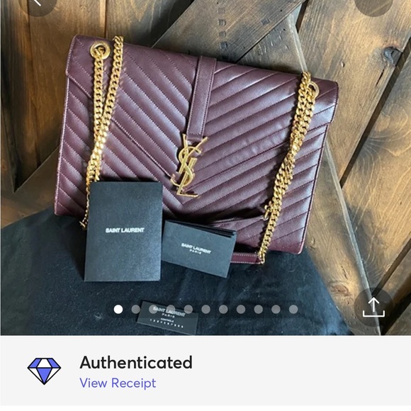 TRADE!💕YSL Saint Laurent Chevron large Burgundy leather chain bag purse gold - Picture 14 of 14